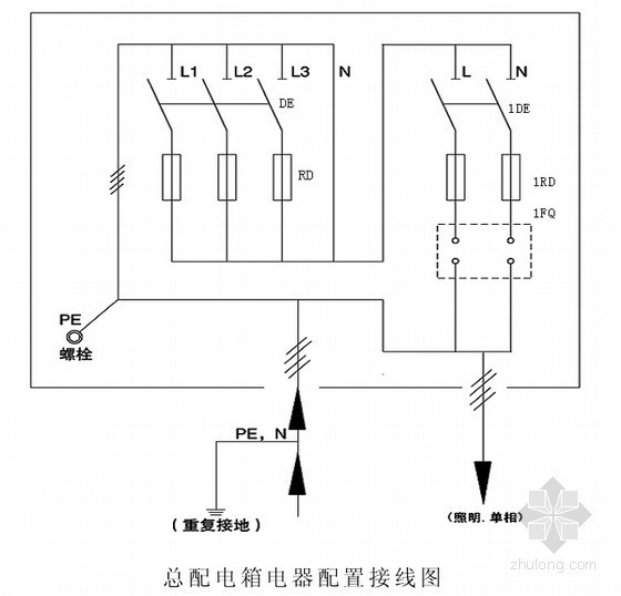 [河南]图书馆工程施工临时用电施工方案（102页 计算详细）-总配电箱电器配置接线图 