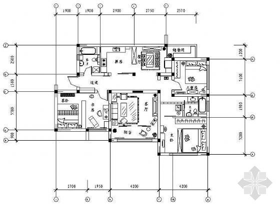 四房两厅室内设计资料下载-某家装室内设计施工图（三室两厅）