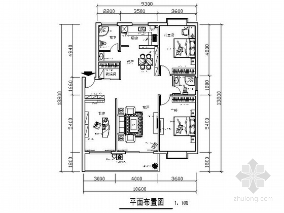 儿童房书房装修图资料下载-田园混搭风格三居室样板间室内装修施工图（含效果）