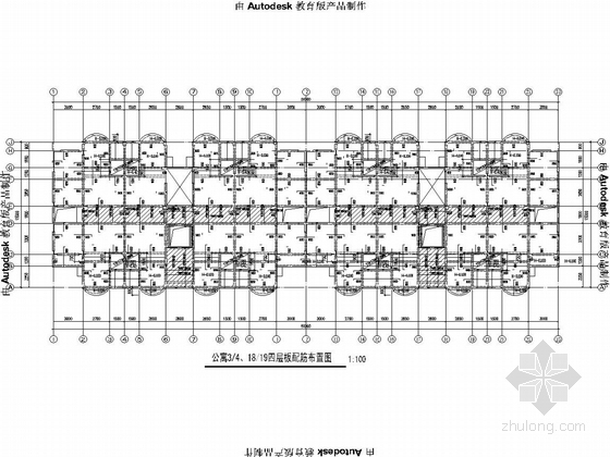 [重庆]框支异形柱框架剪力墙结构公寓结构图（地下二层车库）-公寓3/4、18/19四层板配筋布置图