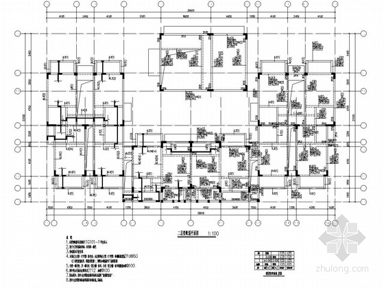 [广东]地上二层框架结构酒店结构施工图-二层梁配筋平面图 