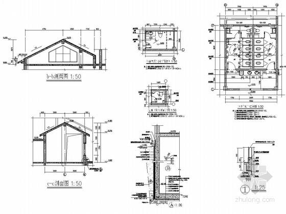 [张家港]三层框架结构体育公园用房结构施工图（含建筑图 带阁楼）-剖面图