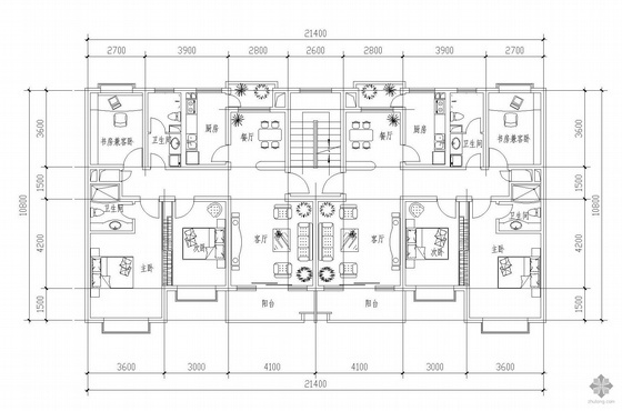 一梯两户户型图CAD下载资料下载-板式多层一梯两户户型图(111/111)