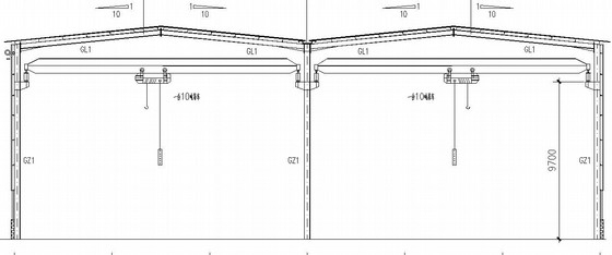 单层单山单跨门式刚架厂房-中间榀架剖面图 