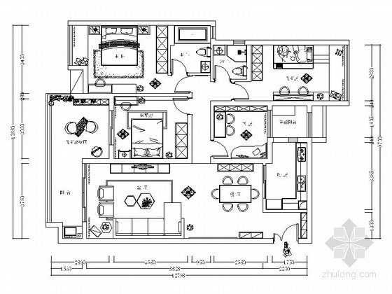 四室两厅一卫一厨设计资料下载-[广州]某四室两厅两卫设计装修图