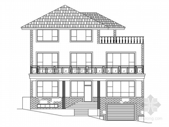坡地别墅建筑设计cad资料下载-某三层坡地别墅建筑施工图（南入口）