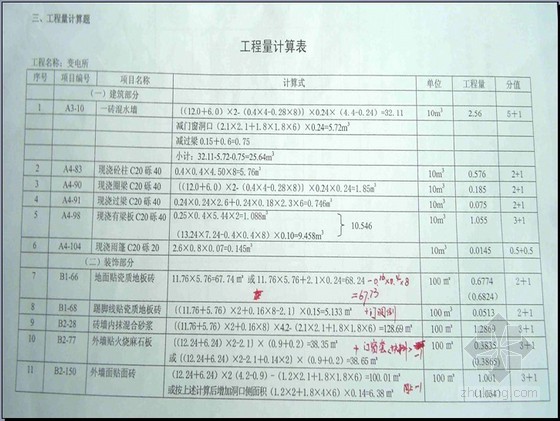 工程量计算表 