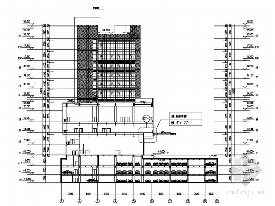 [上海]高层现代风格办公楼建筑幕墙工程施工图-高层现代风格幕墙装饰研究院建筑剖面图