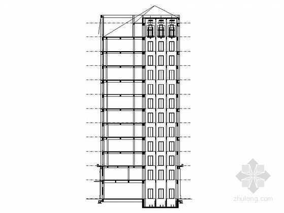 六层玻璃幕墙社区办公楼建筑剖面图