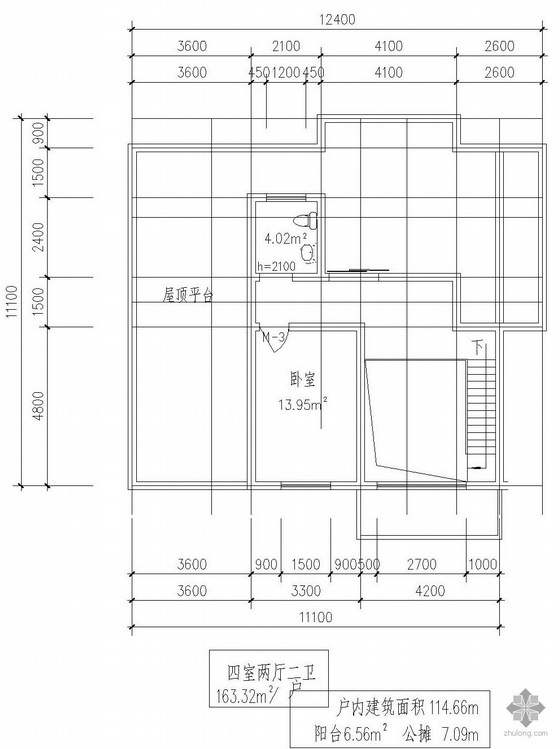 四室两厅一厨两卫户型图资料下载-板式多层一梯二户四室二厅二卫有跃层户型图(163/163)