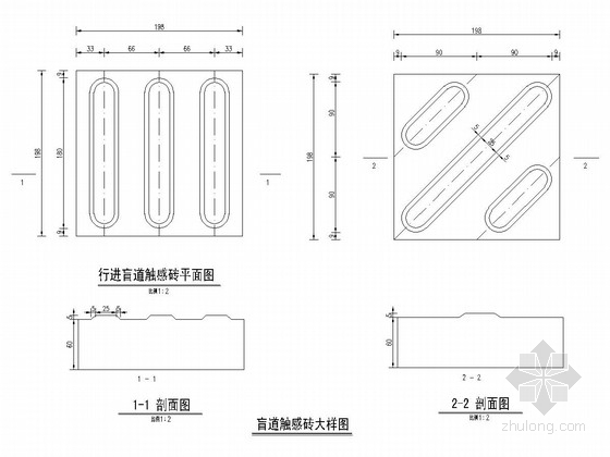 [天津]城市支路工程全套施工图（42张 宽20米）-盲道触感砖大样图 