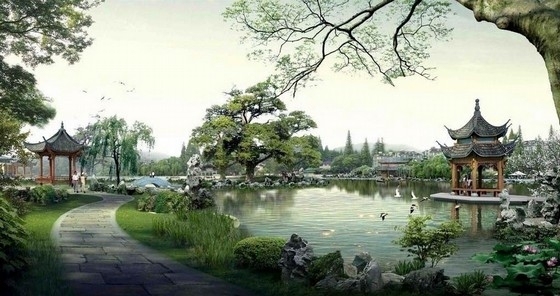 [成都]历史文化园区滨水景观规划设计方案-景观效果图 