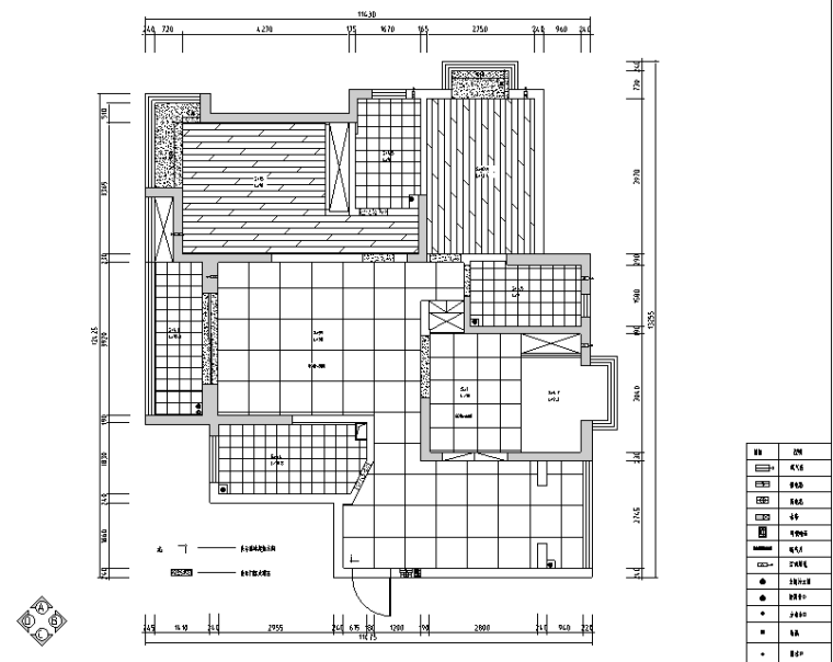 [湖北]现代简约126平米住宅设计施工图-地面材质铺设图