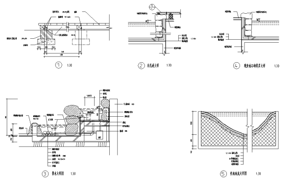 [重庆]特色屋顶花园全套施工图-景观水池设计详图