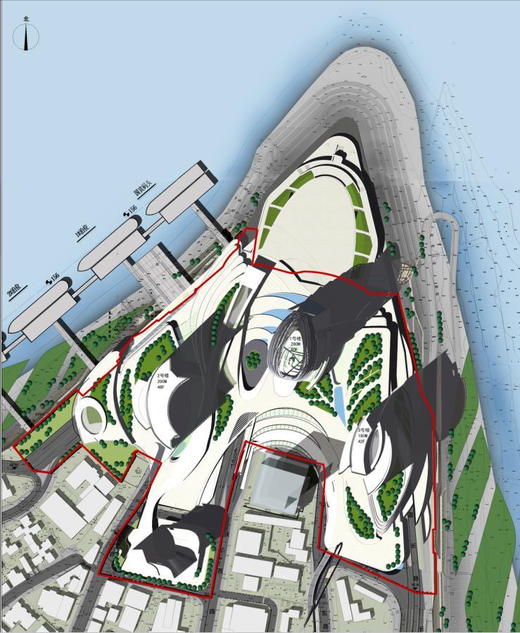 [重庆]超高层生长形态商业综合体建筑设计方案文本（含CAD）-超高层生长形态商业综合体建筑总平面图