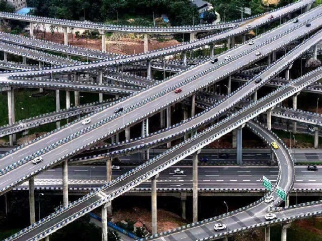 余立资料下载-重庆最复杂立交桥上下5层，连接20余条匝道!
