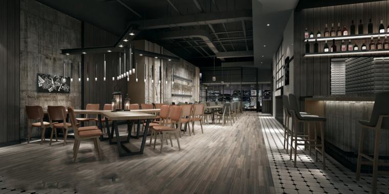 3d餐饮空间模型工业资料下载-工业风格酒吧3D模型下载