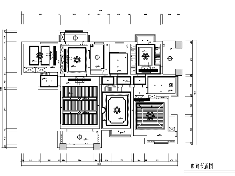 美式风格中南世纪城三居室住宅设计施工图（附效果图）-顶面布置图