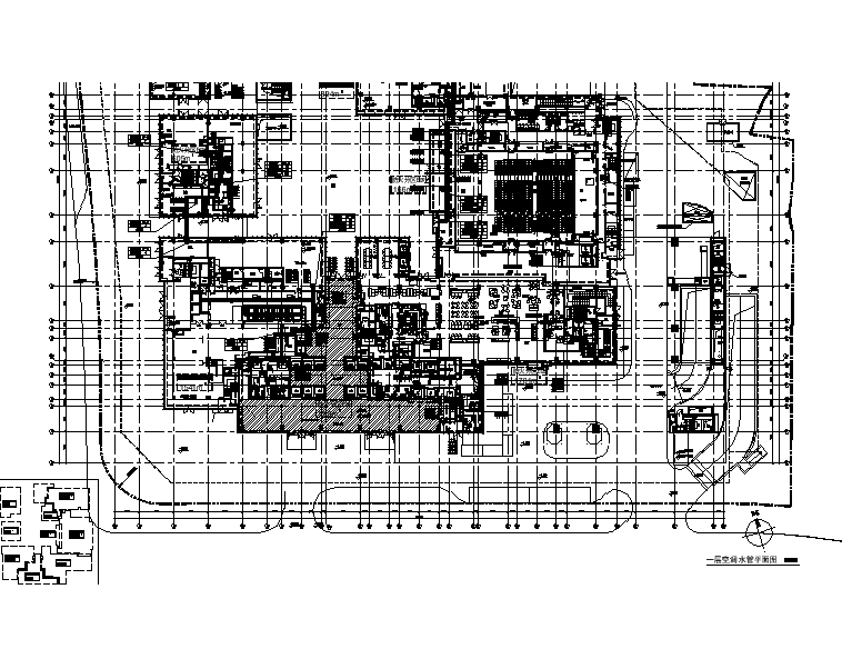 上海大型商业综合体暖通设计施工图（地下室、除湿热泵）-一层空调水管平面图