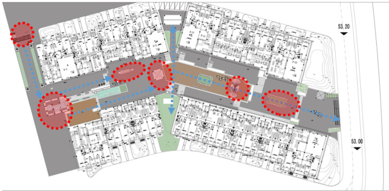 [湖南]浔龙河生态小镇美食街景观建筑设计方案-景观轴线分析图