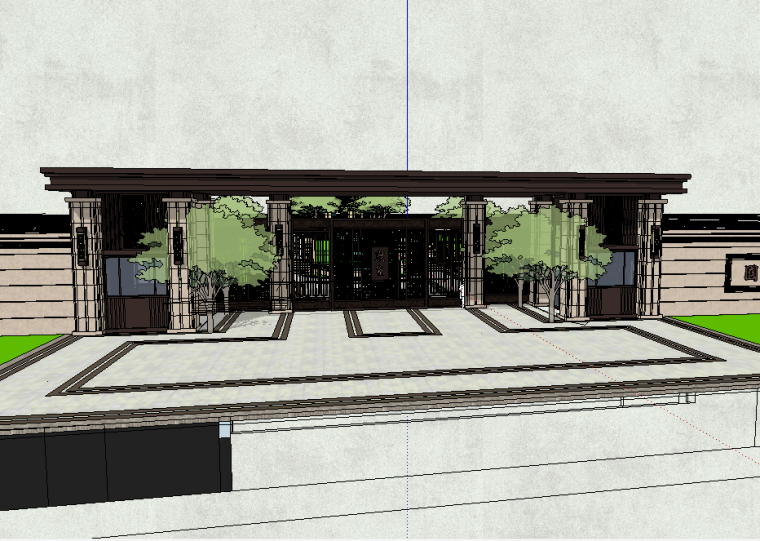 欧陆风别墅建筑设计资料下载- 国瑞熙野入口大门建筑设计模型（新中式风格）