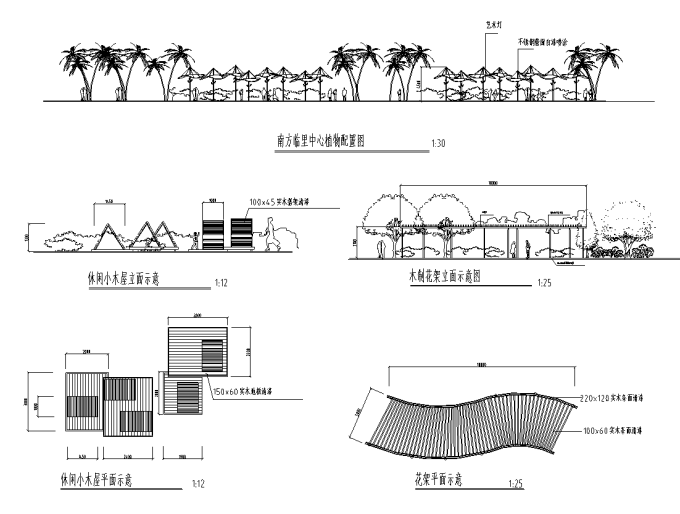 南方园林景观施工图CAD图纸-南方临里中心植物配置图