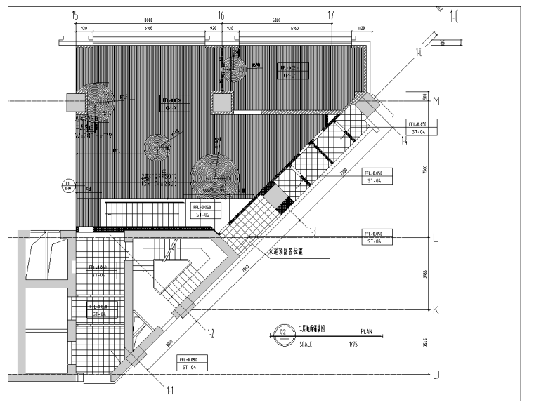 竹叶青北京论道馆室内设计完整竣工图-二层地面铺装图