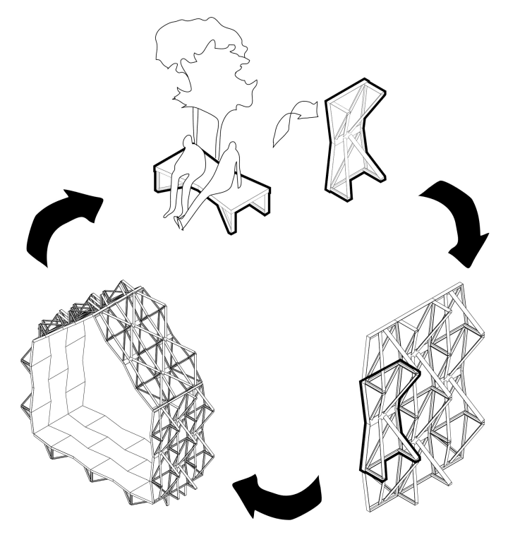 装配式建筑新思路：同一模块堆积产生多样变化-西班牙装配式亭子：结构