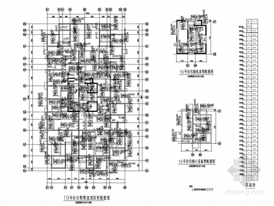 [四川]32层框支剪力墙结构住宅楼结构施工图-19号住宅楼屋顶层、机房、小屋面梁配筋图