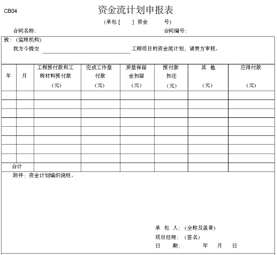 施工监理常用表格大全（共104个）-资金流计划申报表