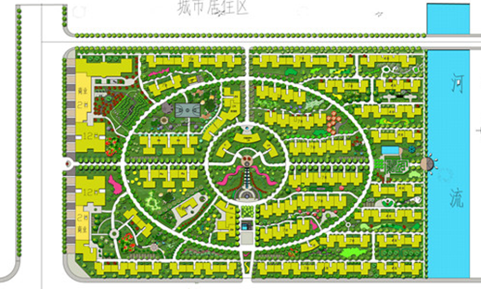 [江苏]居住区景观绿化设计毕业论文-总平面图