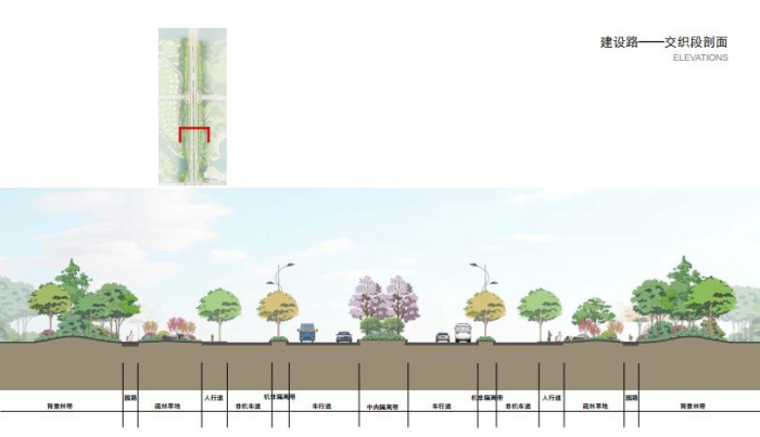 [江苏]生态融合分段规划绿色大道道路及内河景观优化方案-交织面断面图