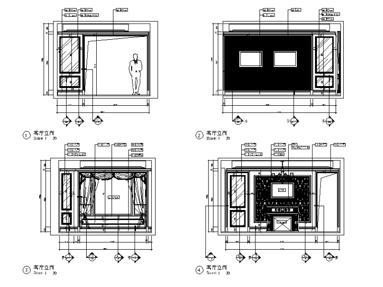 全套欧式风格样板房设计CAD施工图（含效果图）立面图