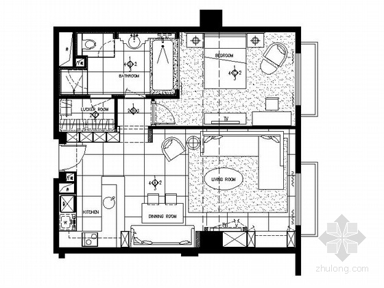 15平方米小户型装修资料下载-[北京]某小户型公寓样板间室内精装修施工图（含实景）