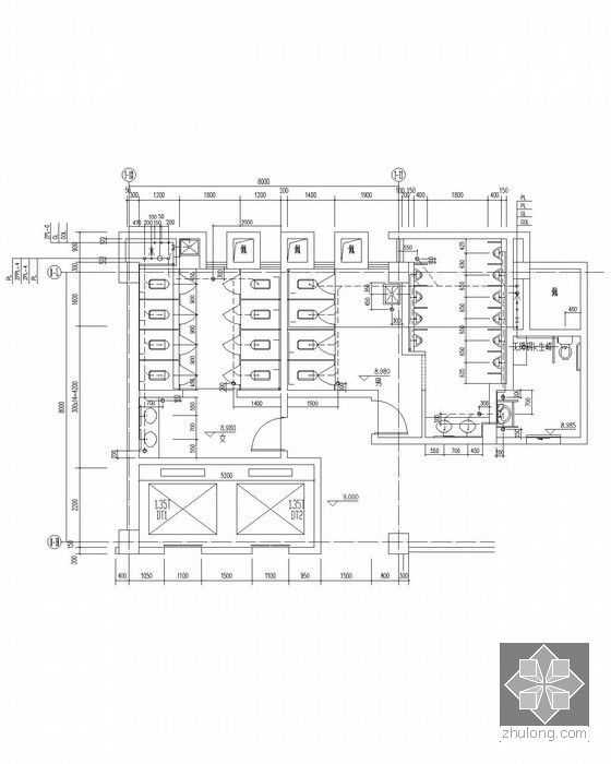 [江苏]某学院图书馆给排水施工图-卫生间B1平面图