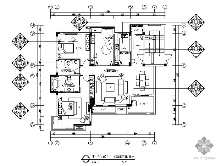 三室两厅配电图资料下载-某混搭三室两厅样板房施工图