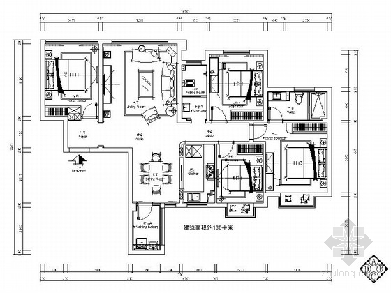 142平四室效果图资料下载-[原创]四室两厅现代温馨家装室内施工图（含效果图）