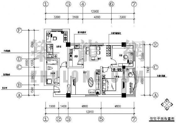 室内装修三室资料下载-住宅室内装修图纸（三室两厅）