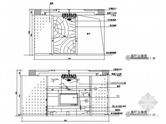 [广州]自然生态园现代三居室装修图（含效果）-客厅立面图 