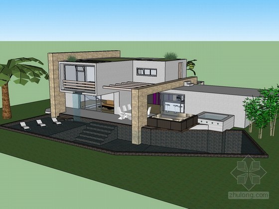 别墅施工图带模型资料下载-带泳池的别墅sketchup模型下载