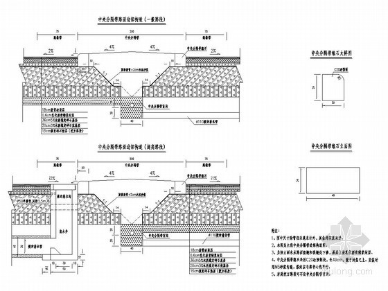 公路中央分隔带绿化设计资料下载-高速公路中央分隔带路面边部构造图（超高路段）