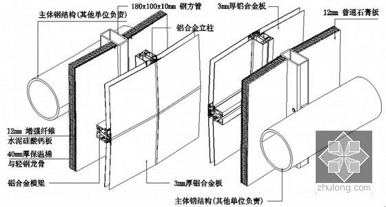 [福建]超大型会议中心工程幕墙施工方案（半隐框玻璃幕墙、全隐框框架式玻璃幕墙）-展览中心铝板幕墙三维节点图