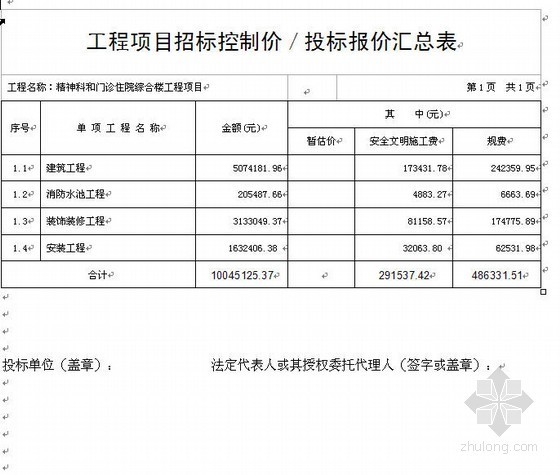 医院景观设计实例资料下载-某医院住院综合楼安装工程清单计价实例