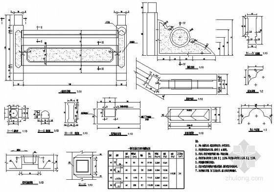 栏杆大样图集cad资料下载-桥梁复古式钢筋混凝土栏杆大样图（抱鼓）
