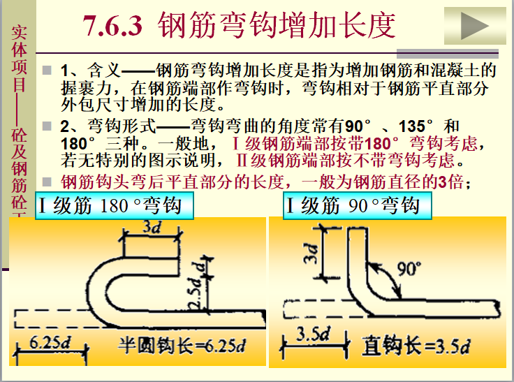 建筑土建工程施工图预算的编制-钢筋工程工程量计算规则-钢筋弯钩增加长度