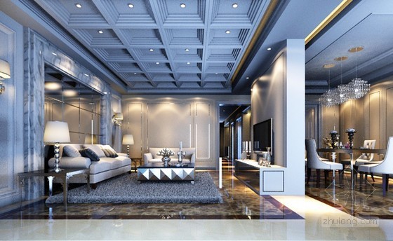 中式客厅3d效果图资料下载-精品时尚客厅效果图3D模型