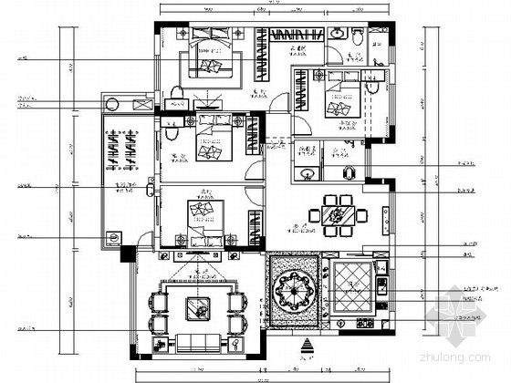 南宁室内装饰资料下载-[南宁]简约温馨四居室室内设计CAD施工图