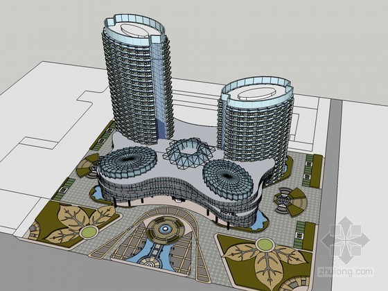 下载sketchup模型资料下载-现代酒店建筑SketchUp模型下载