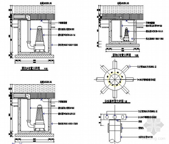 大样图详图CAD资料下载-某水景喷泉大样图及泵坑详图