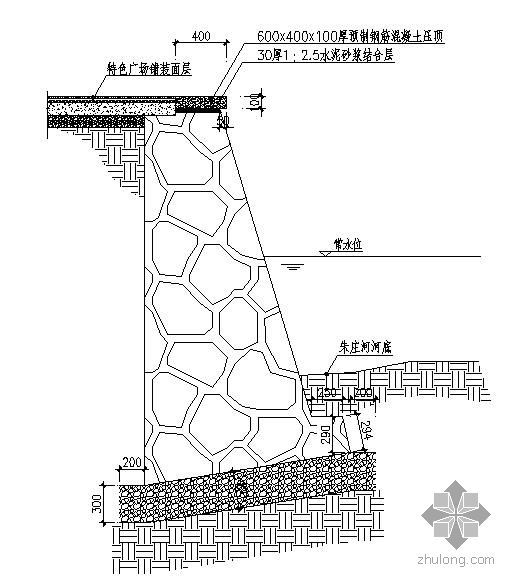 园林排水大样图资料下载-毛石驳岸做法大样图